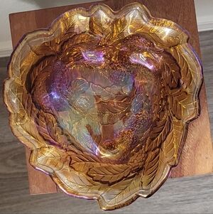 Vintage Indiana Glass Loganberry Iridescent Amber Carnival Glass Bowl